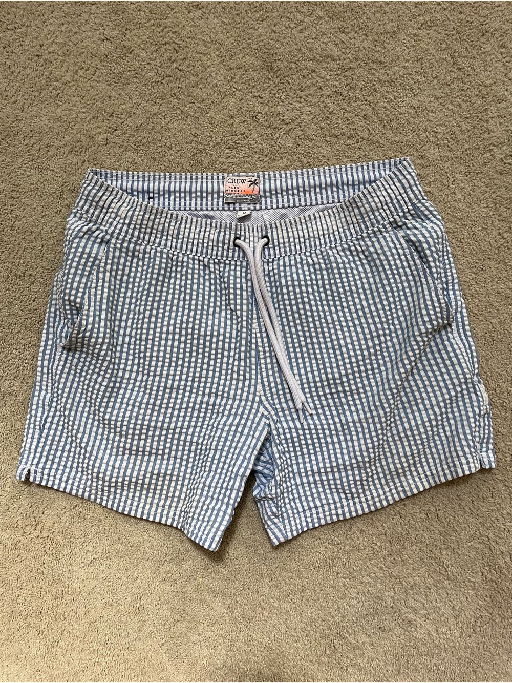 J. Crew Light Blue White Seersucker Drawstring Hybrid Shorts